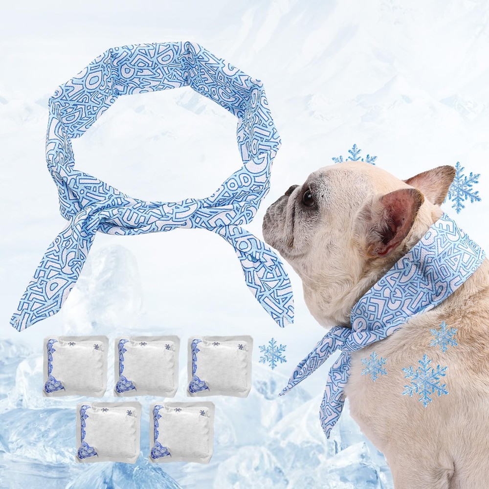 Dog Cooling Bandana with Cooling Pack, Reusable Dog Cooling Scarf with Water-…