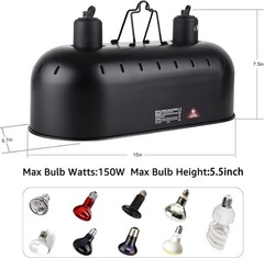 Max 150W Dual Dome Reptile Heat Lamp with 100W Basking & Infrared Bulbs