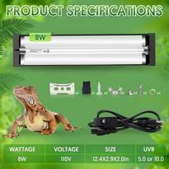 QZQ T5 UVB Reptile Light Fixture Combo Kit 8W, UVB Light for Reptiles with Sw…