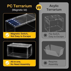 Large Escape Proof Reptile Tank with Magnetic Lid | Easy Clean Tarantula & Frog