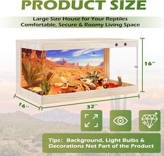 Reptile Enclosure,36 Gallons Reptile Tank with Wooden Top and Lockable Design,Te
