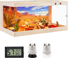 Reptile Enclosure,36 Gallons Reptile Tank with Wooden Top and Lockable Design,Te