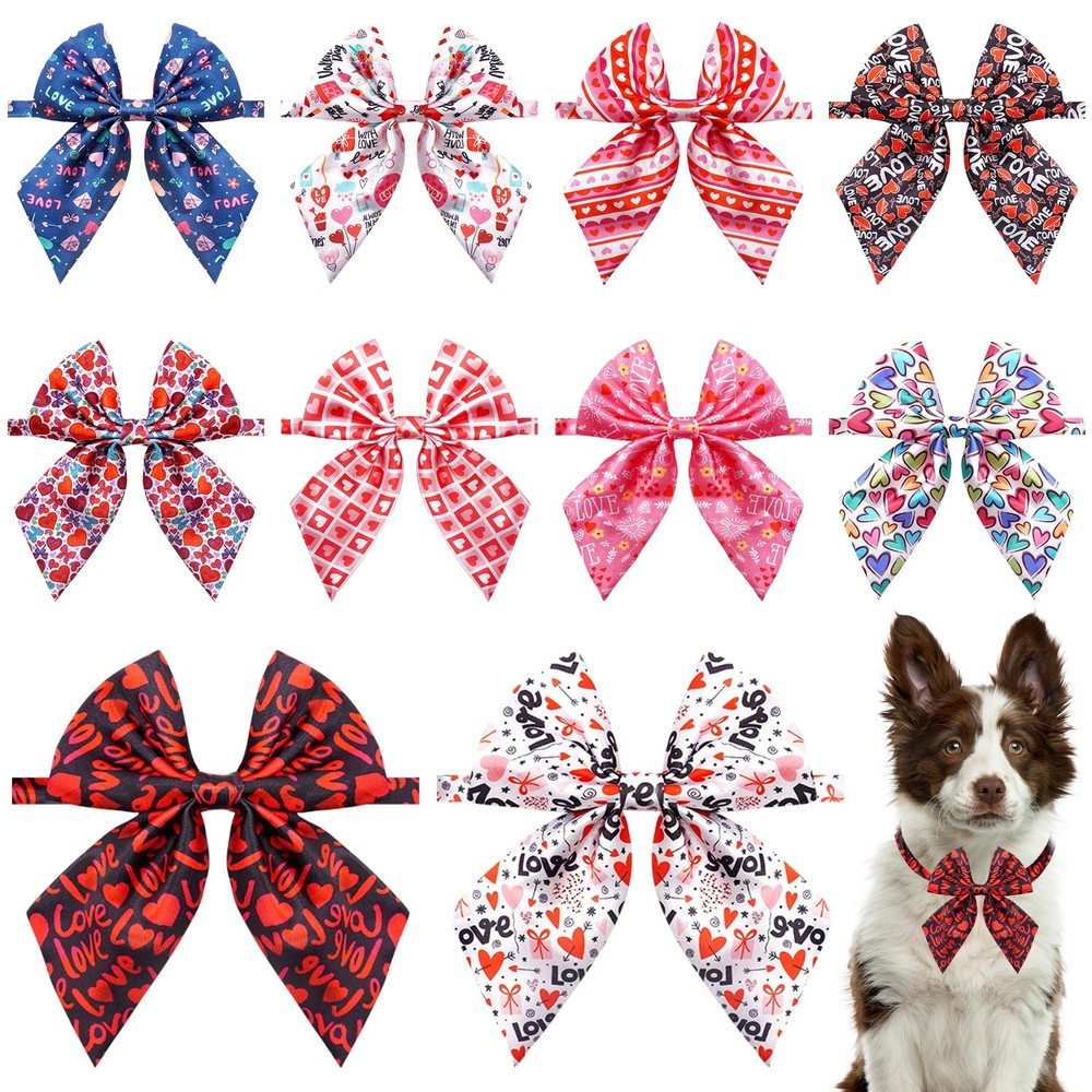 10 PCS Valentines Day Dog Collar Bow Ties Medium Large Adjustable Pet Grooming