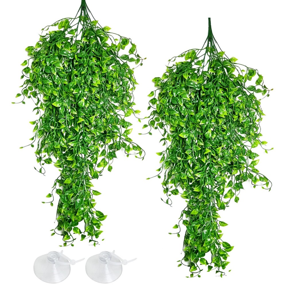 Reptile Plants Tank Habitat Decorations 2 Pcs Artificial Leaves Habitat Decor…