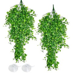Reptile Plants Tank Habitat Decorations 2 Pcs Artificial Leaves Habitat Decor…