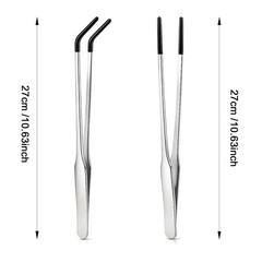 2 Pack Extra Long Stainless Steel Reptile Feeding Tongs with Rubber Silver