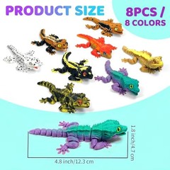 8 Pcs 3D Printed Reptile Animal Set, Crested Gecko Model Kit, Realistic