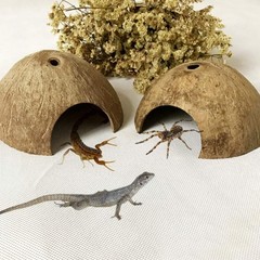 2 Pack Natural Coconut Reptile Hideouts Aquarium Fish Hide Cave for Lizard