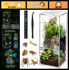Acrylic Spider Enclosure with Magnetic Door & Ventilation – 3.5″×3.5″×7″ Habitat