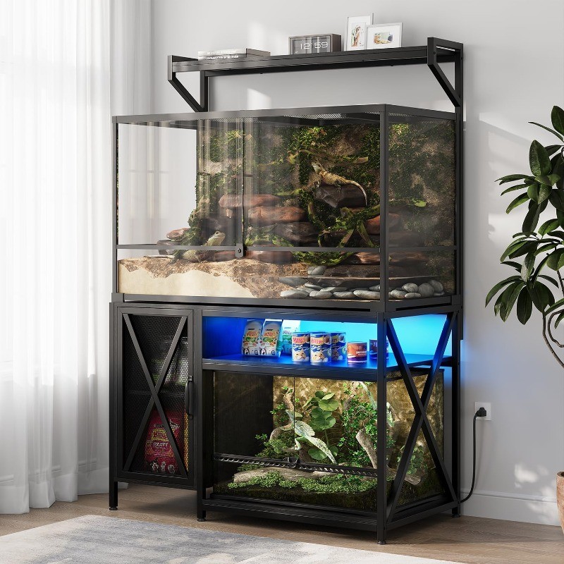 40-120 Gallon Reptile Tank Stand with Power Outlet 48″ X 69″ Terrarium Enclosure