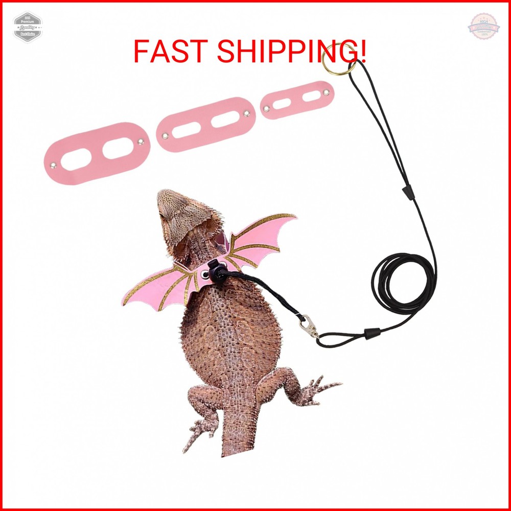 ADOGGYGO Bearded Dragon Leash Harness, 3 Size Pack Pink Lizard Wing Harness with