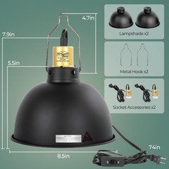 2 Pack Reptile Light Fixture, 8.5in Deep Dome Reptile Heat Lamp Fixture with …