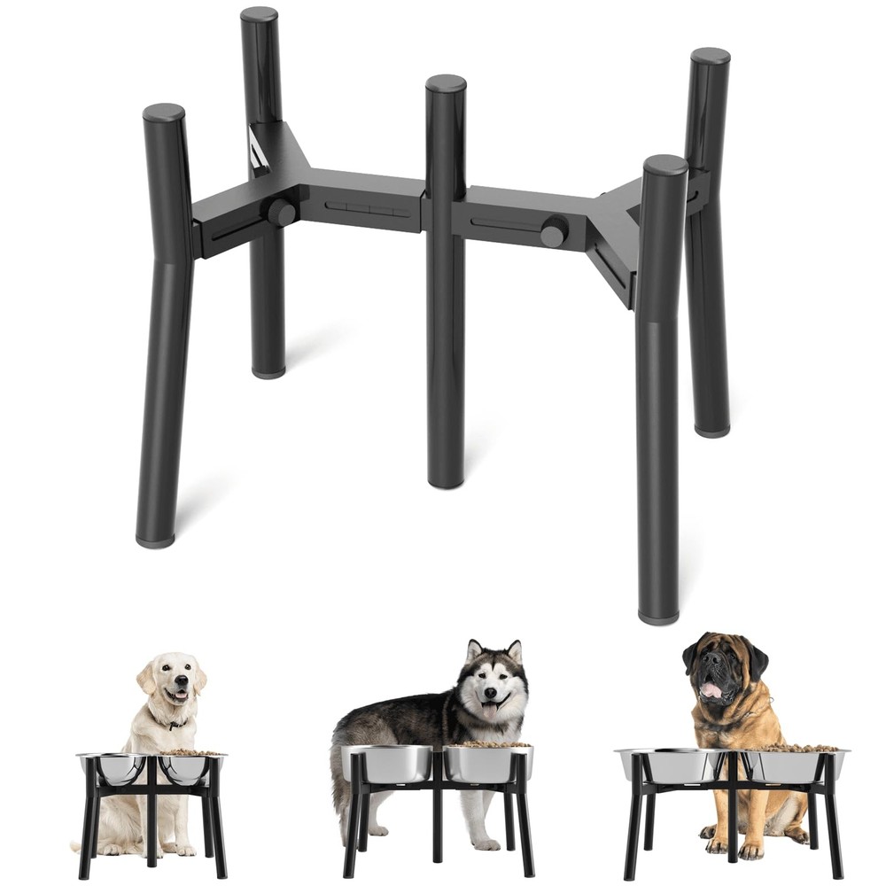 Adjustable Dog Bowl Stand Large Medium Breeds 11 Inch Tall 2in1 Design