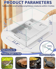 Small Turtle Tank Kit(Tank + Light + Water Pump), Acrylic Turtle Tank Starter Ki