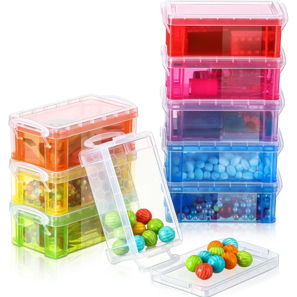 Sepamoon 9 Piece Small Plastic Storage Box with Lid Colorful Translucent Stac…