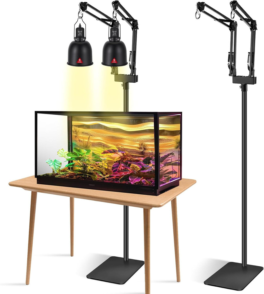 Dual Reptile Lamp Stand Reptile Light Stand with Two Flexible Brackets, Height A