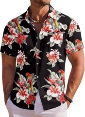 Coofandy Men’s Floral Hawaiian Short Sleeve Button Down Shirt
