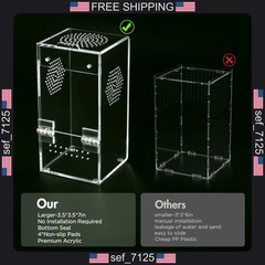 Pre-Assembled Jumping Spider Enclosure, Acrylic Terrarium with Magnetic Door &