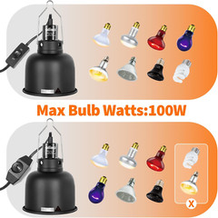 5.5 Inch Reptile Light Fixture with Dimming/Separate Switches, 2 Packs Deep Dome