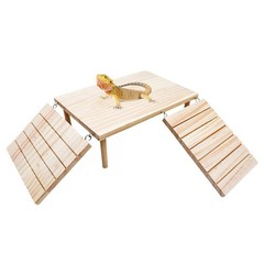 Bearded Dragon Basking Platform with Climbing Ramp – Wooden Reptile Cave Hideout