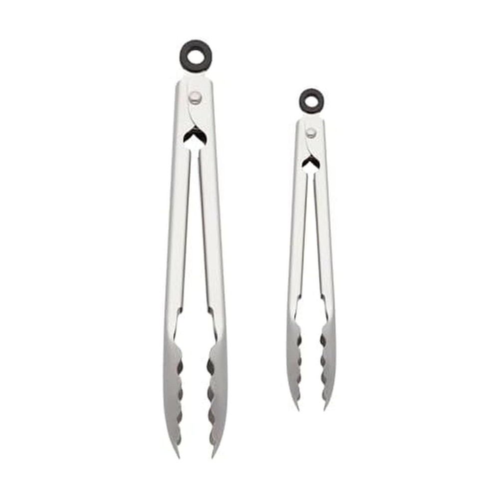 KitchenAid Set of 2 Stainless Steel Tongs with Scalloped Edges Easy Lock Dish…