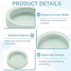 Reptile Food Bowl Worm Water Dish Ceramic Pet Bowl Small 3″ Light Cyan