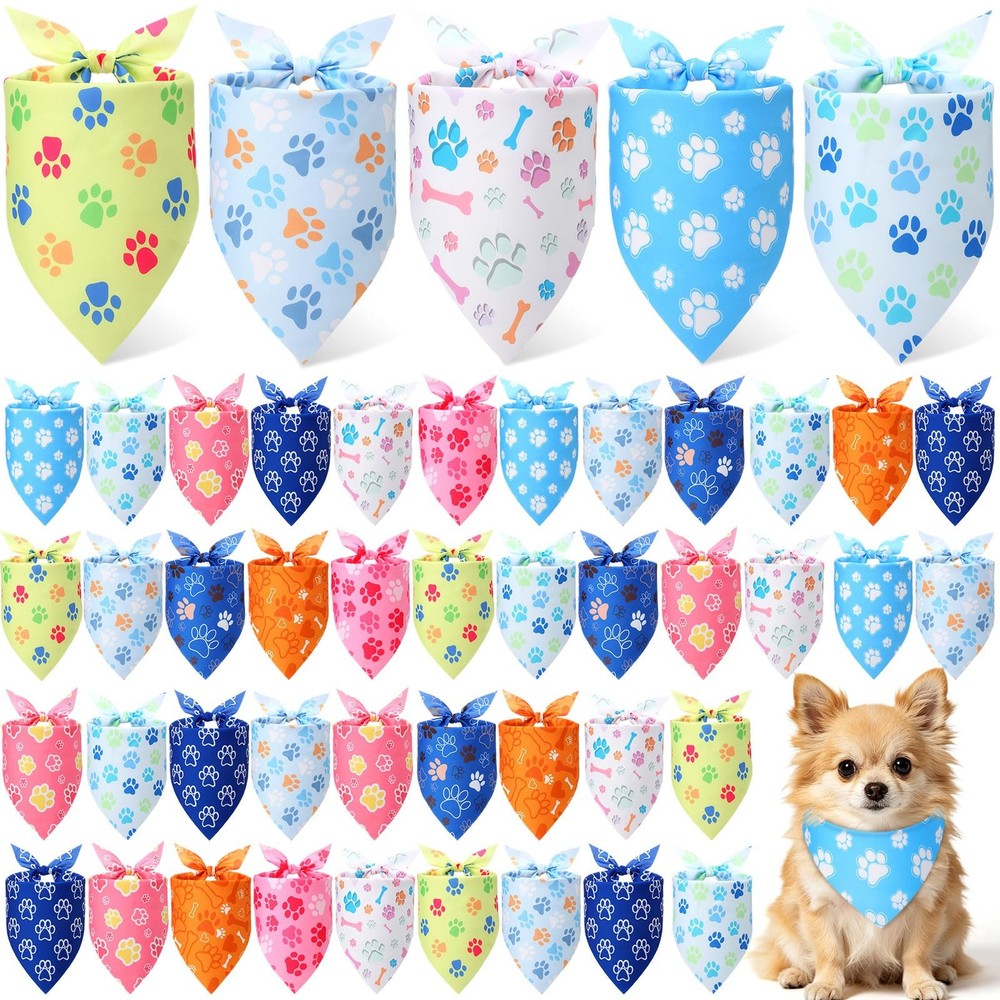 50 PCS Paw Print Dog Bandana Triangle Bibs 19.7×13.8×13.8 Inch