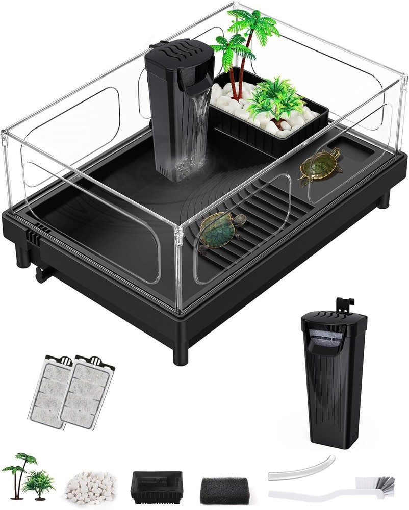 MoonOrange Small Turtle Tank, Aquarium, Acrylic Terrarium with Basking Black