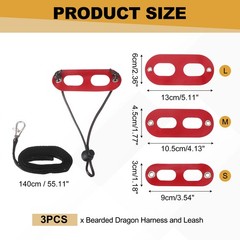3Pcs Bearded Dragon Lizard Leash Harness Soft Leather S/M/L Red