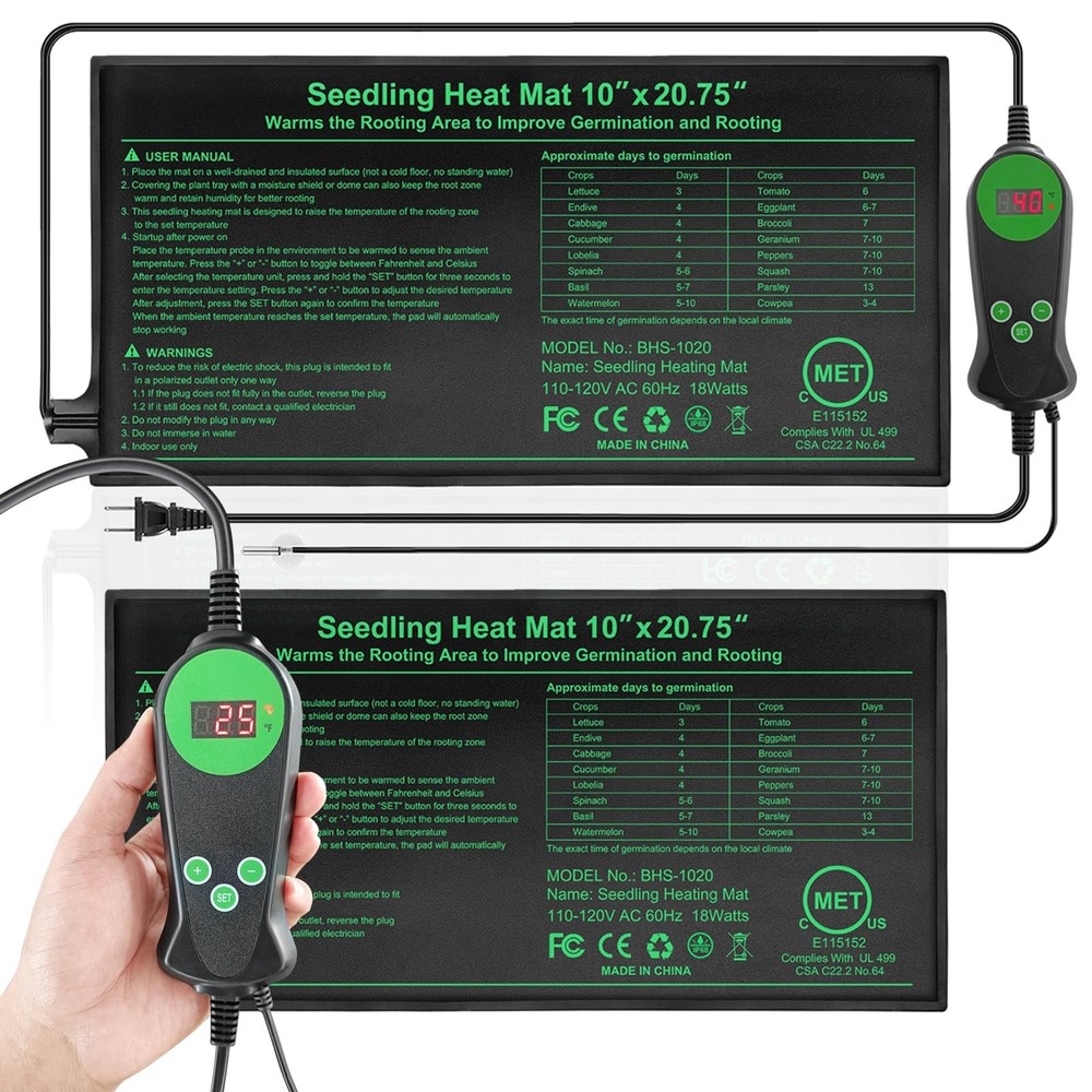 Seedling Heat Mat with Built-in Thermostat 2 Pack, 10″ x 20.75″ Waterproof Pl…