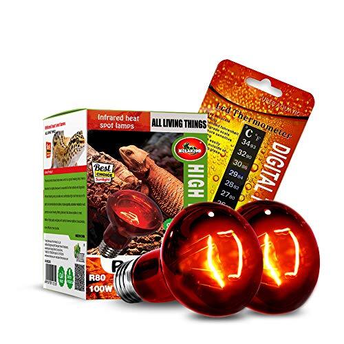 Infrared Heat Lamp Bulbs 100W 2 PackRed Basking Spot Light Bulb Reptile Heati…