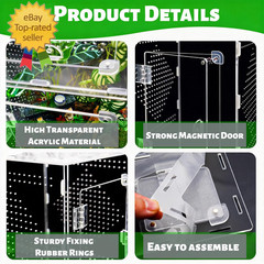 Large Jumping Spider Enclosure, Acrylic Ventilated Terrarium with Magnetic Front