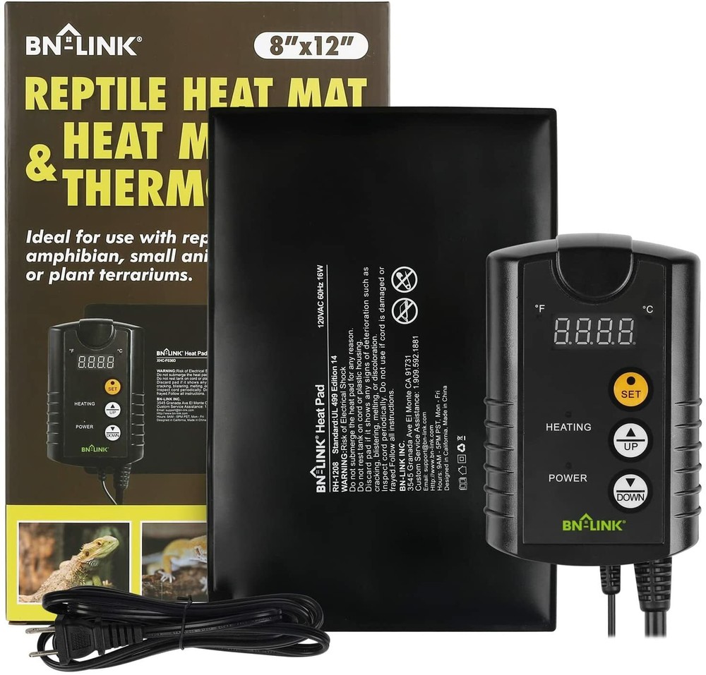 BN-LINK Durable Reptile Heating Pad 8″ X 12″ + Digital Thermostat Set Waterproof