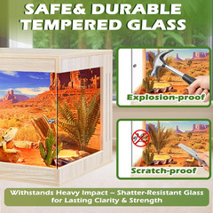 Reptile Enclosure,36 Gallons Reptile Tank with Wooden Top and Lockable Design,Te