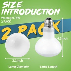 2 Pack Reptile Heat Lamp Bulbs 75W (2nd Gen), Basking Light Bulb for Reptiles…
