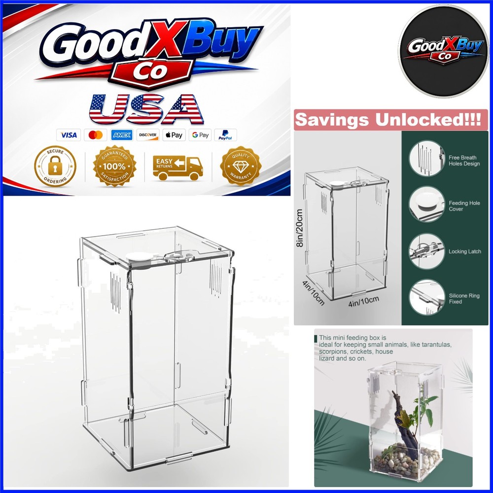 Acrylic Reptile Mini Tank 4x4x8 Sturdy Terrarium for Tarantula Isopod Inverte…