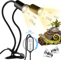 Reptile Heat Lamp, Double-Head Heat Lamp with Clamp, UVA UVB Reptile Light with