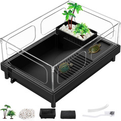 Small Turtle Tank, Aquarium, Acrylic Terrarium with Basking Platform, Bottom Dra