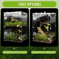 Large Jumping Spider Enclosure, 2 in 1 Ventilated Reptile Terrarium for Praying