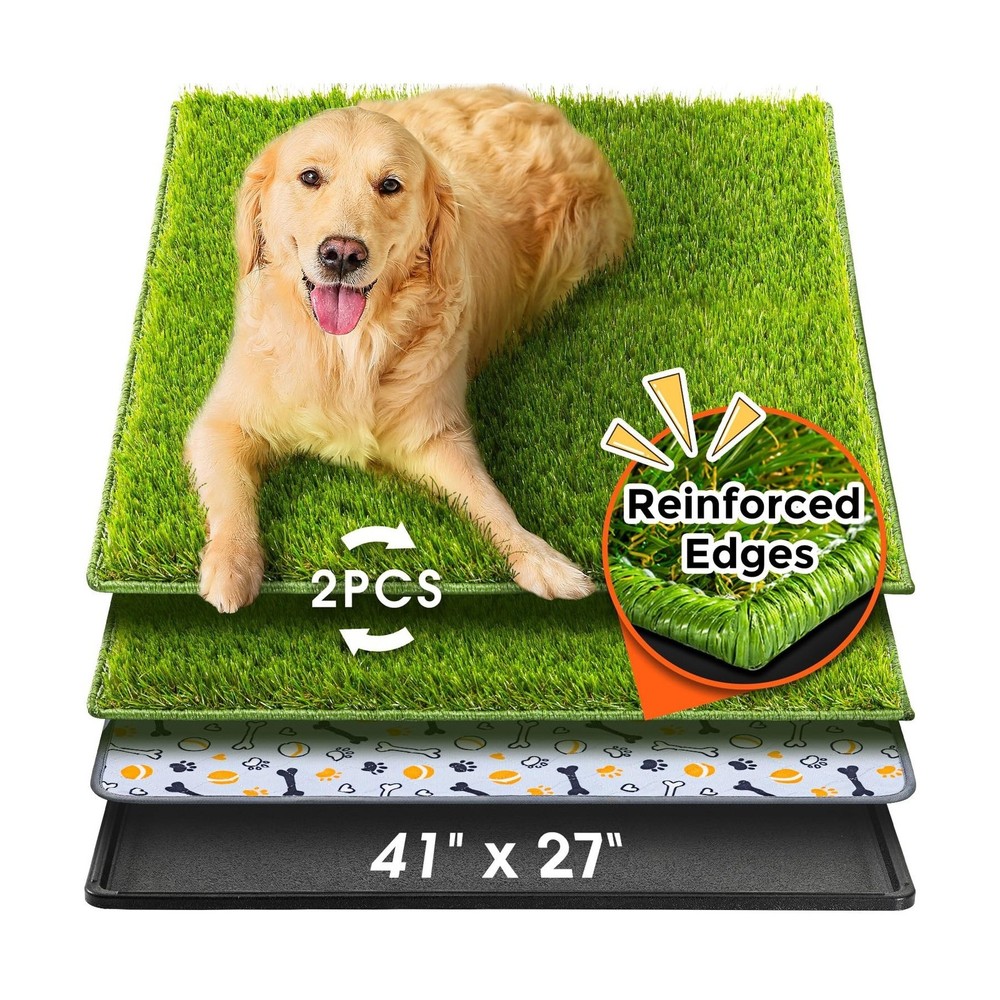 Hompet Dog Grass Pad with Tray Large, 41″x27″, 2 Reusable Artificial Turf for…