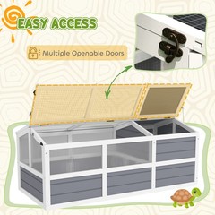 Wooden Tortoise Habitat Outdoor w/ Bottomless, Doors, PC Sun Panel Windows