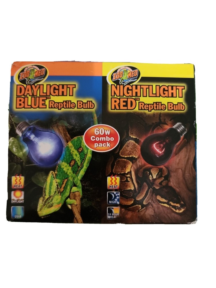 Zoo Med Blue Daylight & Red Nightlight Reptile Heat Light Bulb Combo Pack 60w