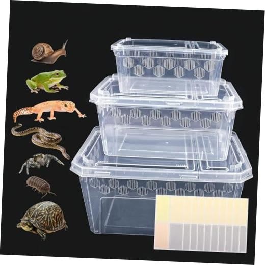 3Pcs Reptile Feeding Box Set, 3-Size Plastic Reptile Critter Keeper with Clear