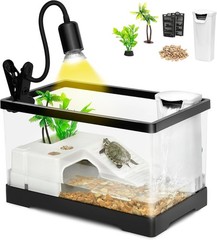 All In One Turtle Tank Kit – Complete 4.6 Gallon Habitat with UVB Lamp & Sile…