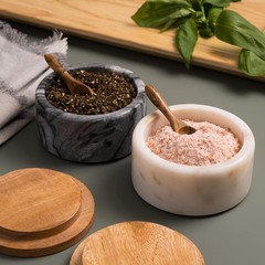 Cork & Mill Marble Salt and Pepper Bowls – Set of 2 Handcrafted White/Grey So…