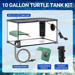 REPTIZOO Glass Turtle Tank Kit, 10 Gallon Turtle Tank Starter Kit with Drainage