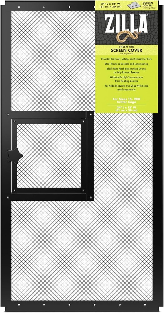 Zilla Pet Reptile Terrarium Screen Cover Hinged Door 24×12 Black