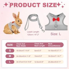 Rabbit Harness and Leash Small Pet Cute Vest Harness Leash L Gray