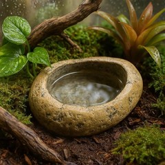 Frog Water Feeding Bowl Natural Stone Handmade Pebble Dish Reptile Accessories
