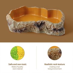 Reptile Food Water Resin Rock Bowls Lizard Gecko Worm Feeding Dish Mini